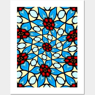 Sky Blue Flower Pattern Posters and Art